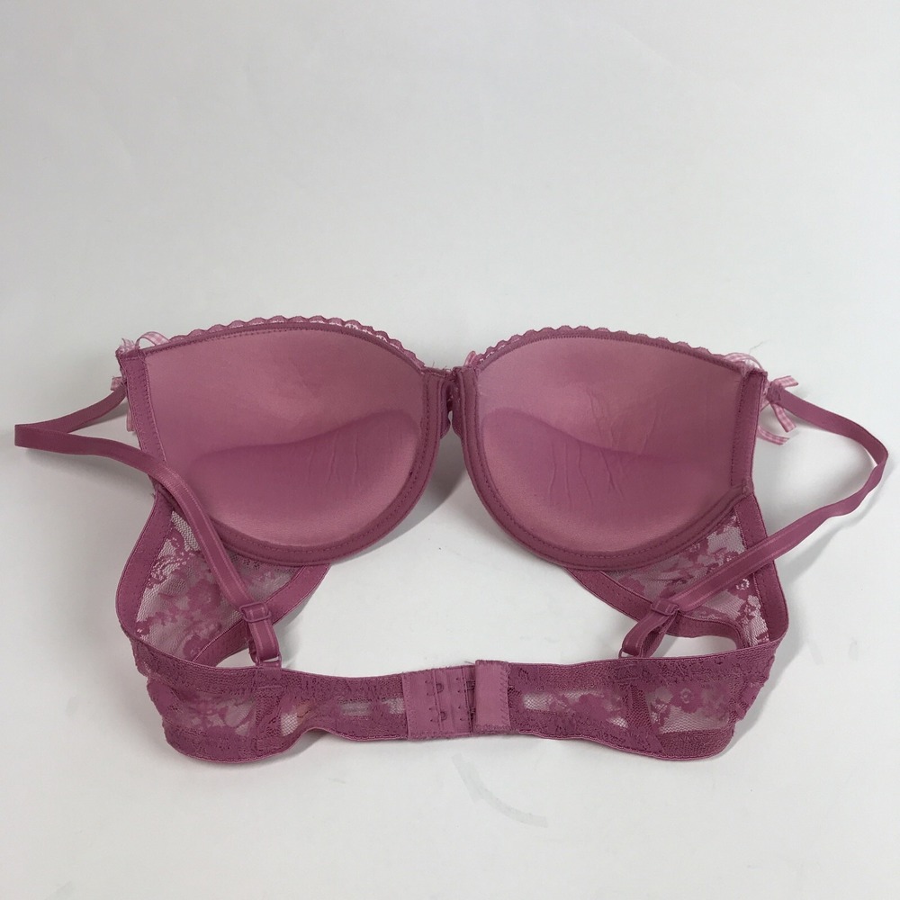 Berry Perry Underwire Push Up Bra, Size 34C, Pink Lace with Ribbon and Bows - Picture 8 of 10